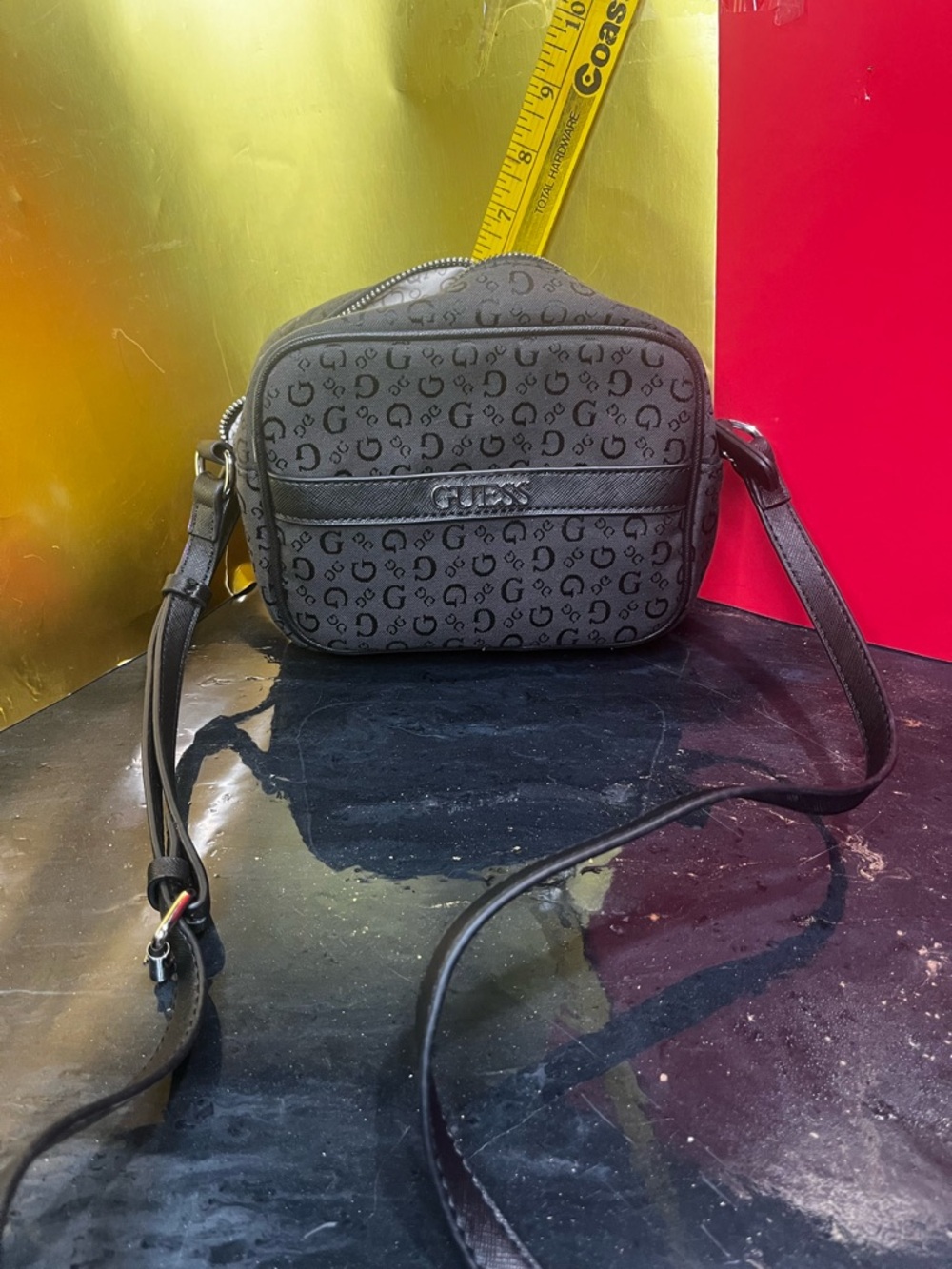 G by Guess Black Monogram Zip Crossbody Bag
